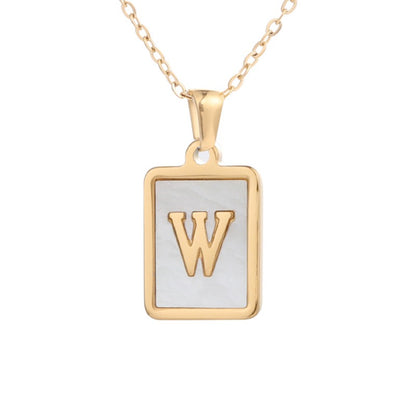 Stainless Steel Square Letter Necklace Female Gold Shell