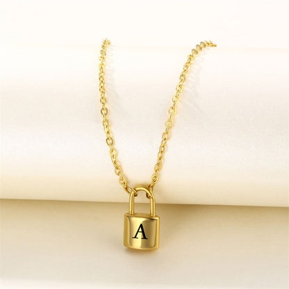 Stainless Steel Gold 26 English Letter Lock Necklace