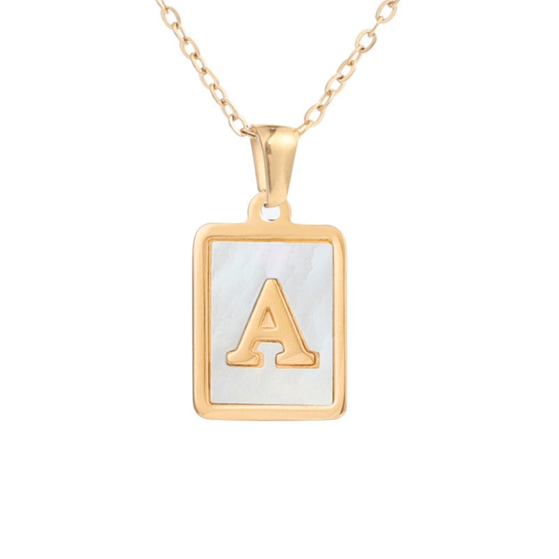 Stainless Steel Square Letter Necklace Female Gold Shell