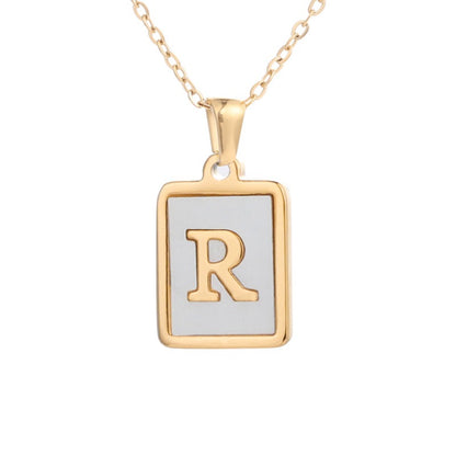 Stainless Steel Square Letter Necklace Female Gold Shell