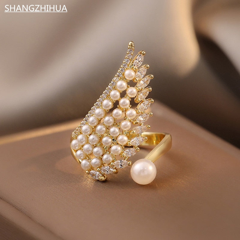 Pearl zircon adjustable ring