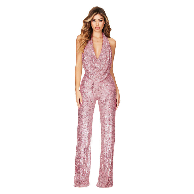 Sleeveless Halterneck Sequin Jumpsuit