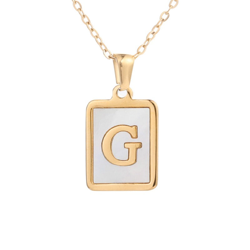 Stainless Steel Square Letter Necklace Female Gold Shell