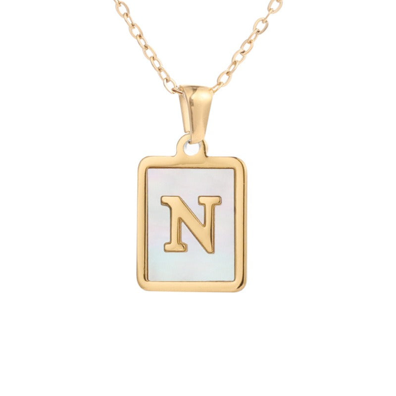 Stainless Steel Square Letter Necklace Female Gold Shell