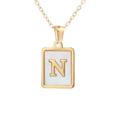 Stainless Steel Square Letter Necklace Female Gold Shell