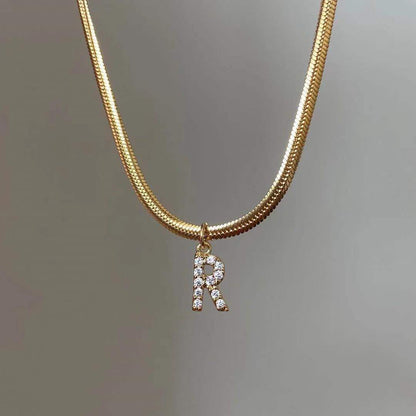 1.2 Round Snake Chain Clavicle Chain 26 English Zircon Letter Necklace