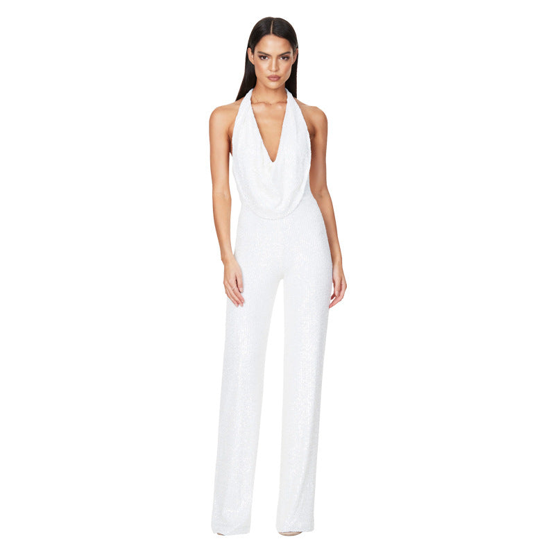 Sleeveless Halterneck Sequin Jumpsuit