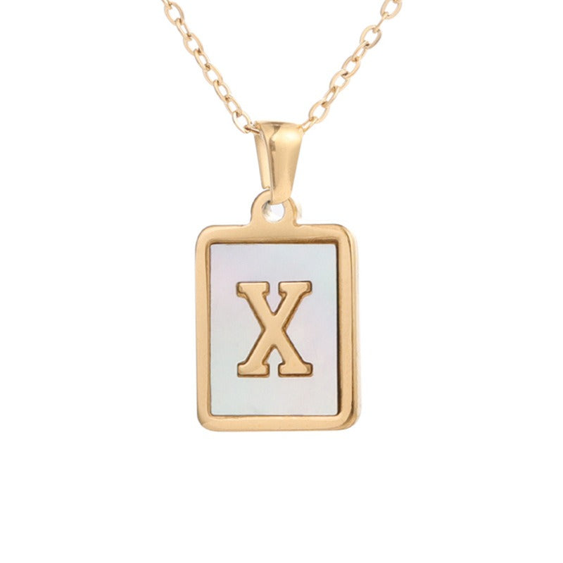 Stainless Steel Square Letter Necklace Female Gold Shell