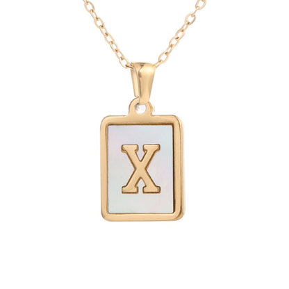 Stainless Steel Square Letter Necklace Female Gold Shell