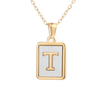 Stainless Steel Square Letter Necklace Female Gold Shell