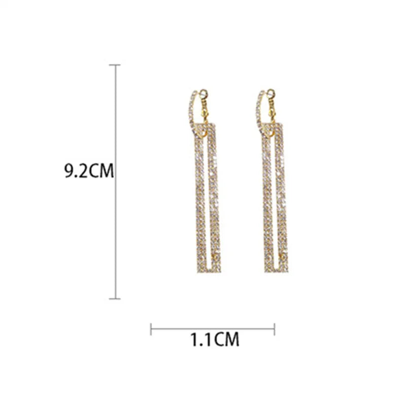 Long Geometric Drop Earrings Luxury Gold Silver