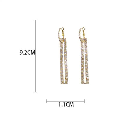 Long Geometric Drop Earrings Luxury Gold Silver