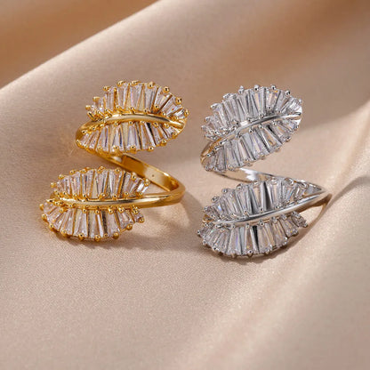 Gold Plated Zircon Double Leaves Ring