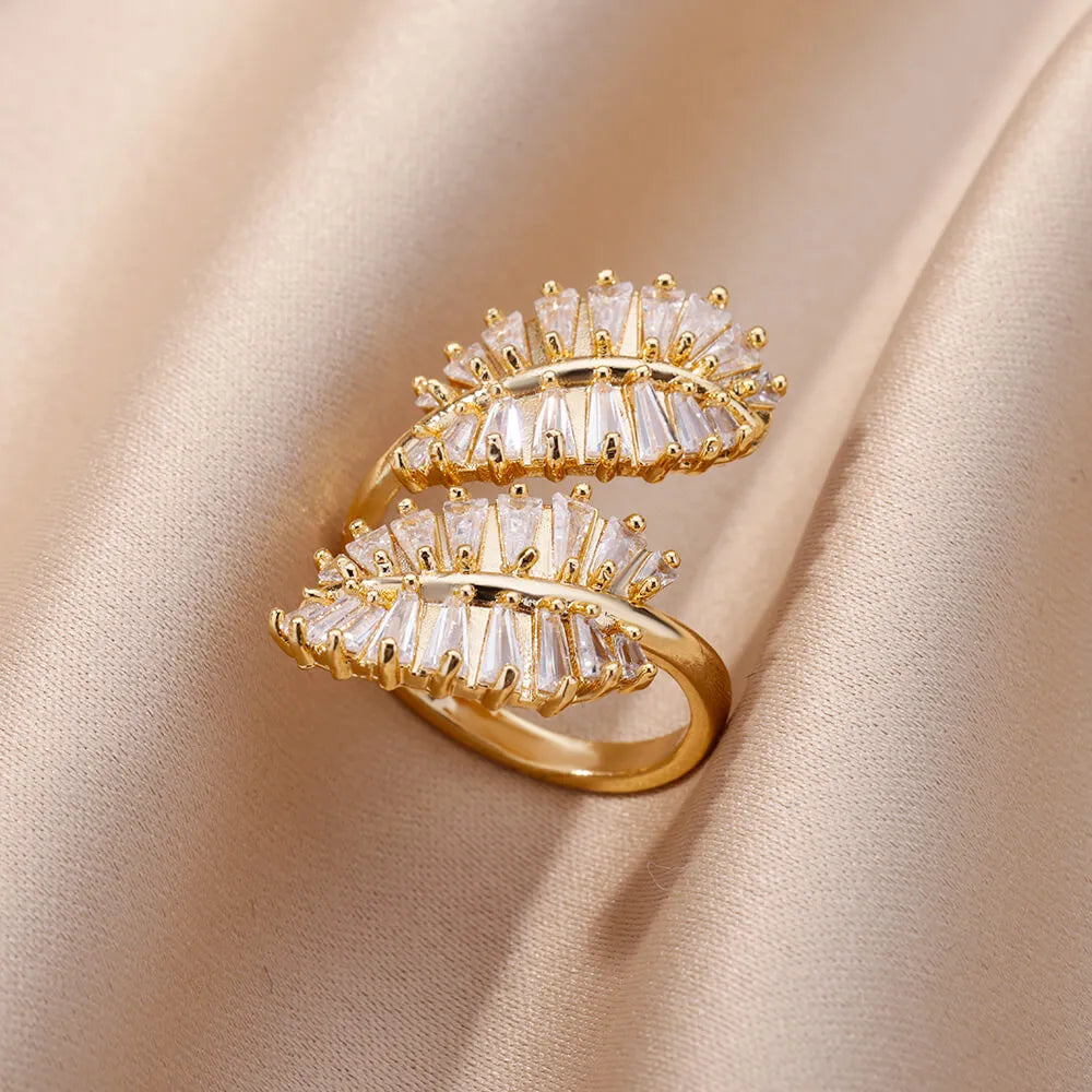 Gold Plated Zircon Double Leaves Ring