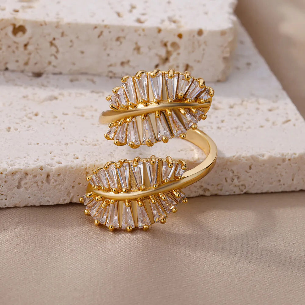 Gold Plated Zircon Double Leaves Ring