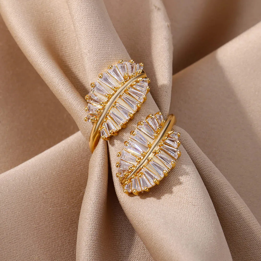 Gold Plated Zircon Double Leaves Ring