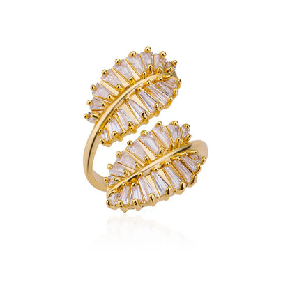 Gold Plated Zircon Double Leaves Ring