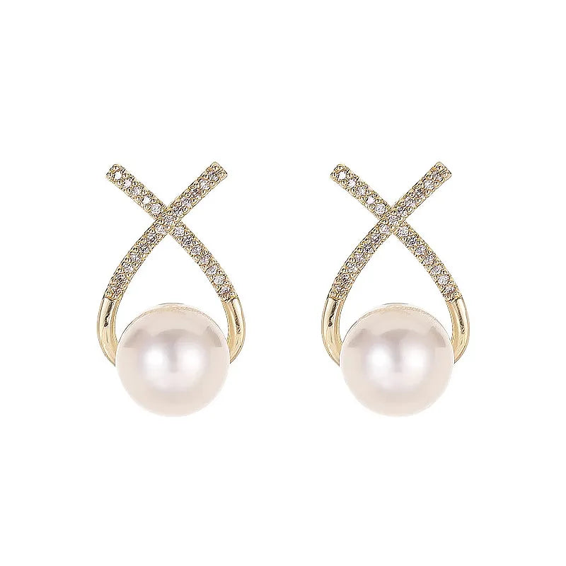 Gold Color Metal Pearl Earrings