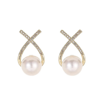 Gold Color Metal Pearl Earrings